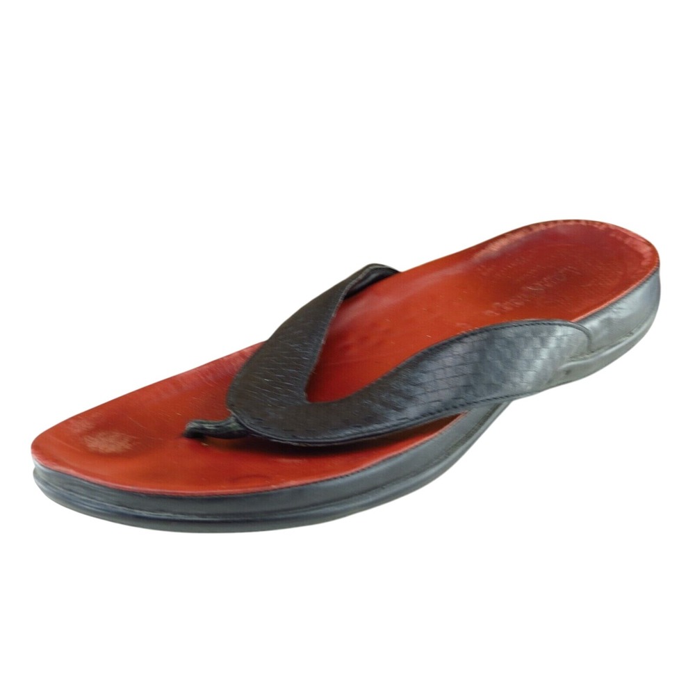 Language Men's Size‎ 42 Black Leather Flip Flop Sandals Casual Comfort 800